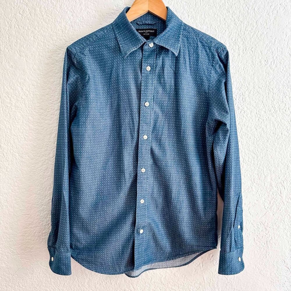 Men's Banana Republic Cotton Long-Sleeve Button Up Shirt Blue Gilmore Dot Size S